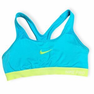 NIKE Women’s Turquoise Blue & Neon Yellow Dri-FIT Padded Classic Sports Bra Size